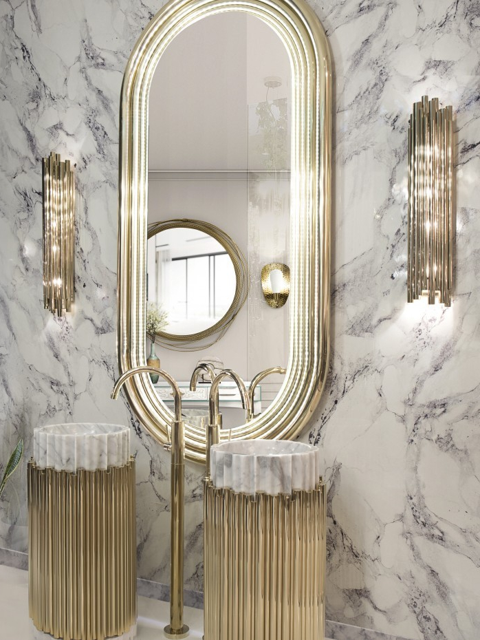 Unique White Marble Bathroom With Golden Details - Home'Society