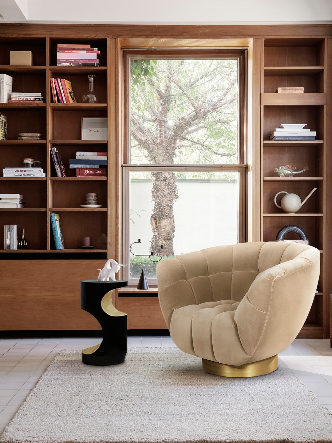 Reading Corner with Modern Side Table with Glossy Black Lacquer - Home'Society