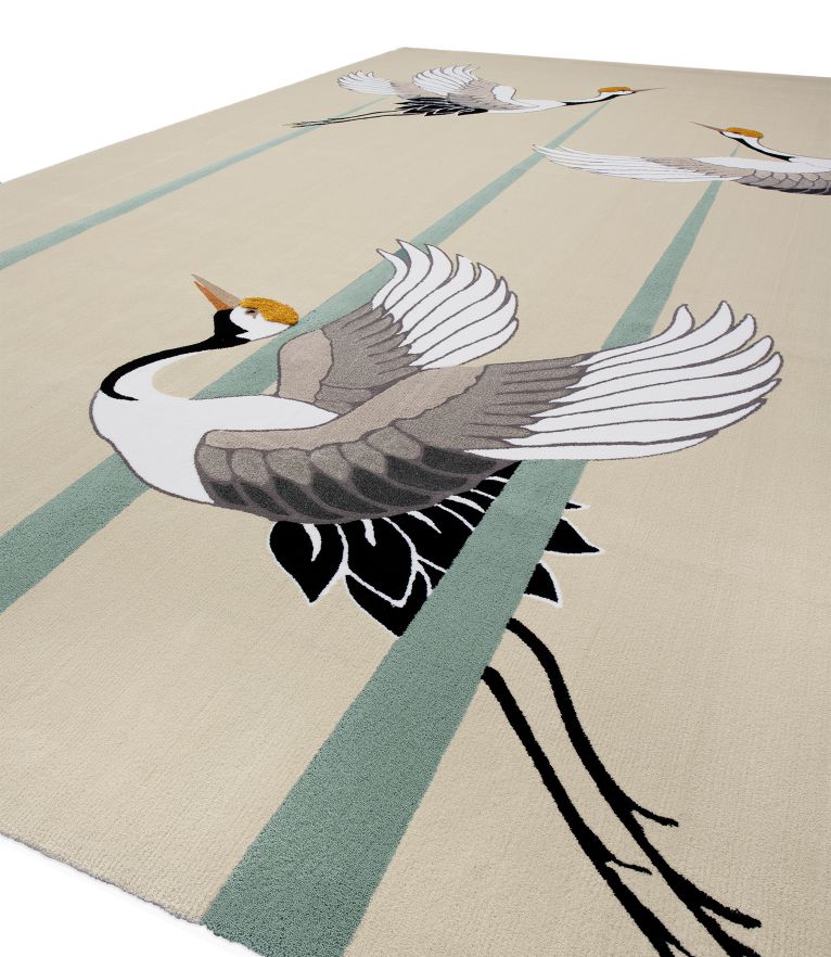Heron Rectangular Area Rug With Warm Colors and a Bird, Modern Design - Home'Society