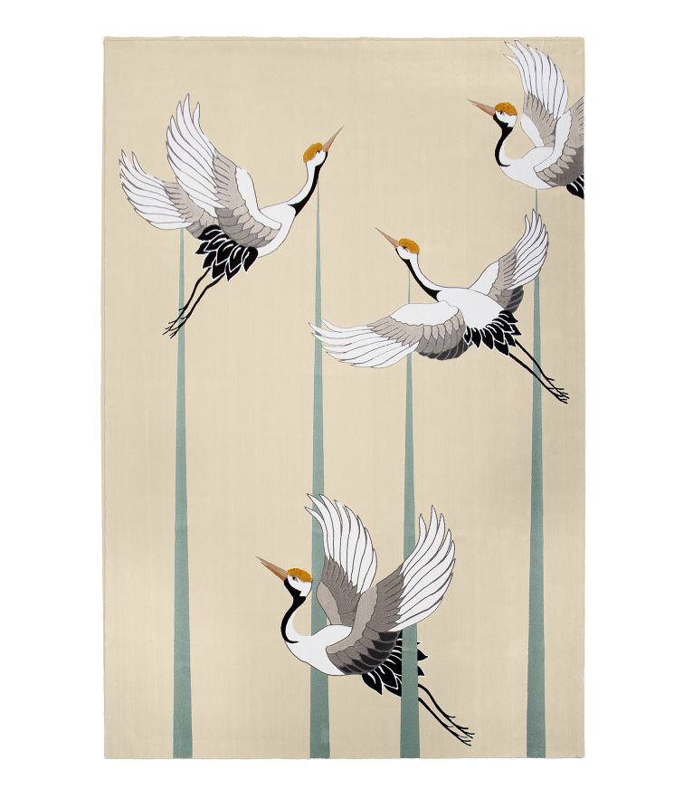 Heron Rectangular Area Rug With Warm Colors and a Bird, Modern Design - Home'Society