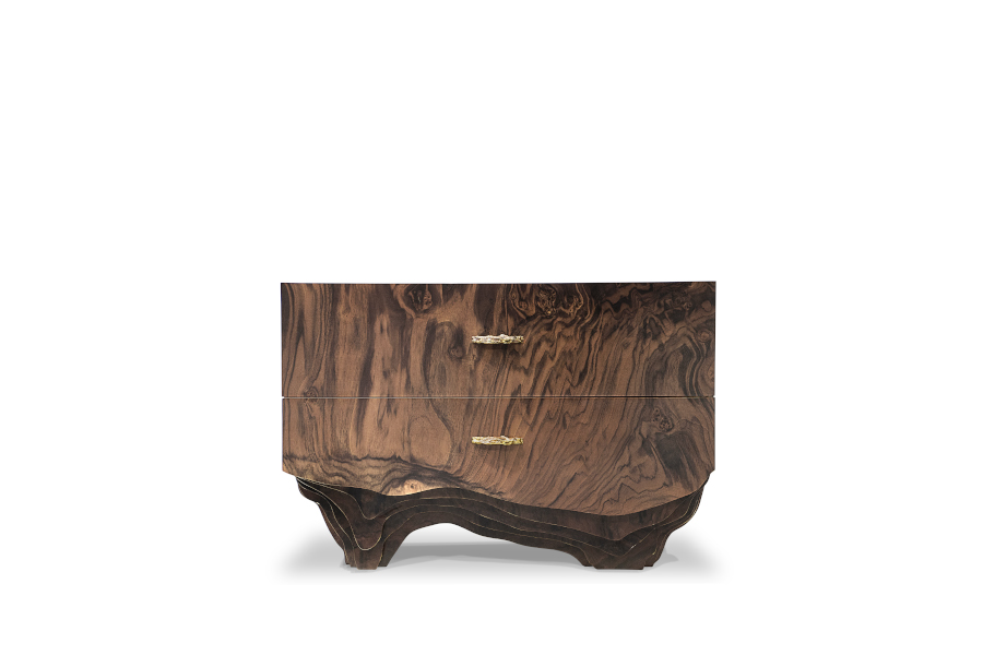 Huang Wood Night Stand with Brushed Aged Brass Drawer Handlers
