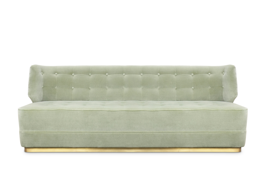 George Velvet Sofa with Aged Brushed Brass Base Modern Contemporary