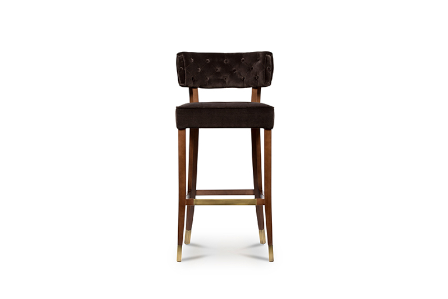 Zulu Button-Tufted Velvet Bar Chair with Wood Legs Modern Midcentury Design