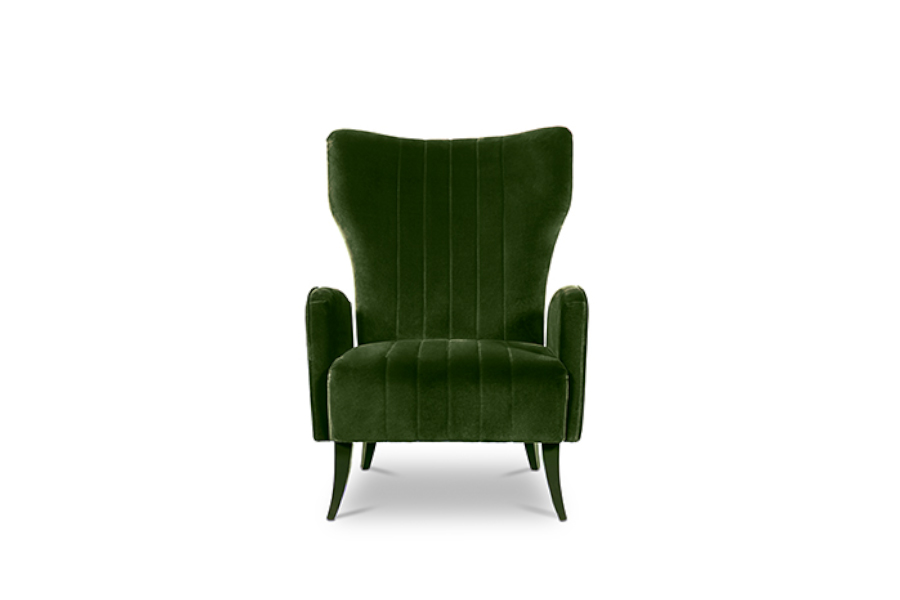 Davis High Back Winged Upholstered Velvet Armchair Modern Contemporary