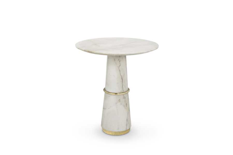 Agra Round Marble Coffee Table with Polished Brass Details Modern Design