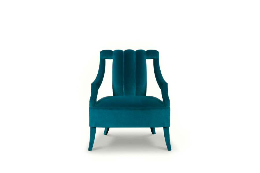 Cayo Fully Upholstered Velvet Armchair in Blue Modern Contemporary
