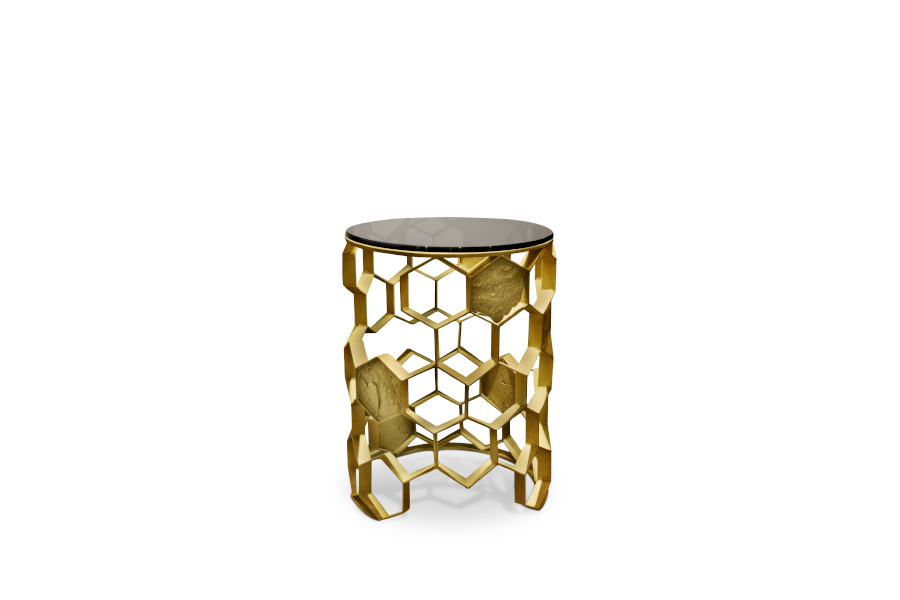 Manuka Round Brass Side Table with Bronze Glass Tabletop Modern Contemporary