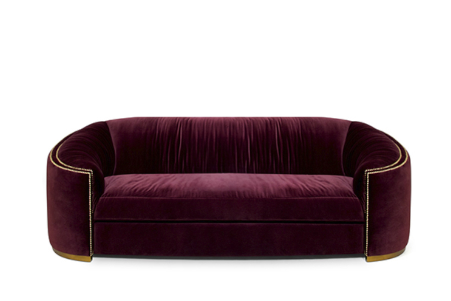Wales Velvet Upholstered Curved Velvet Sofa with Nailhead Trim