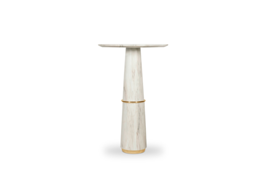 Agra Round Marble Bar Table with Polished Gold Details Modern Design