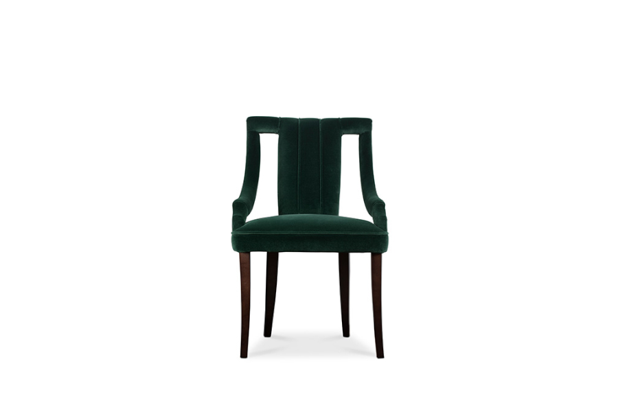 Cayo Green Velvet Upholstered Dining Chair with Ash Wood Legs Modern