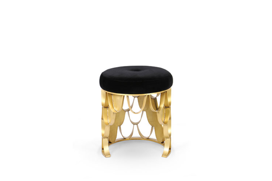 Koi Upholstered Stool with Brushed Brass Matte Base Modern Contemporary Design