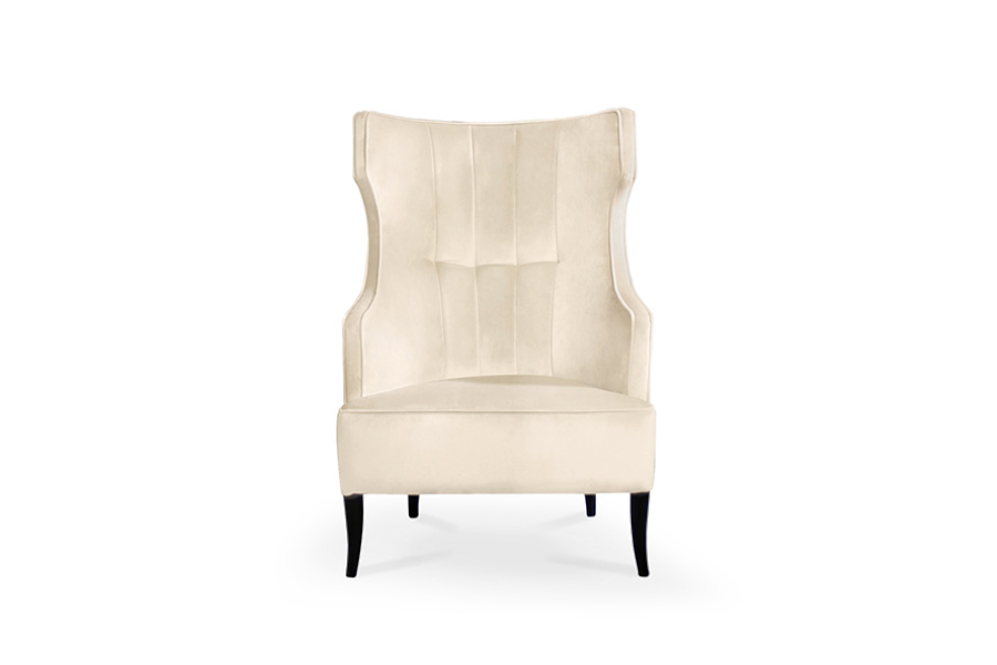 Iguazu Velvet Upholstered Wingback Chair with Matte Legs Modern Midcentury