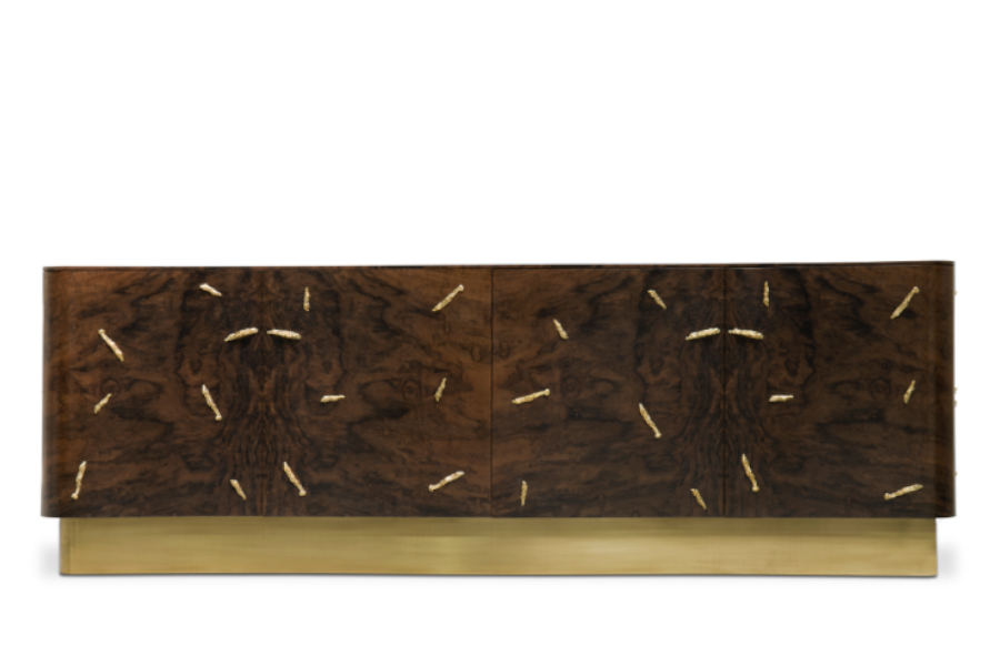 Baraka Wooden Sideboard with Shelves and Brass Details Modern Design