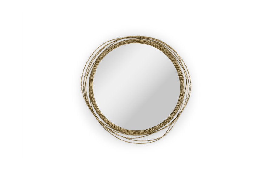 Kayan Round Mirror in Aged Brushed Brass Modern Contemporary Design