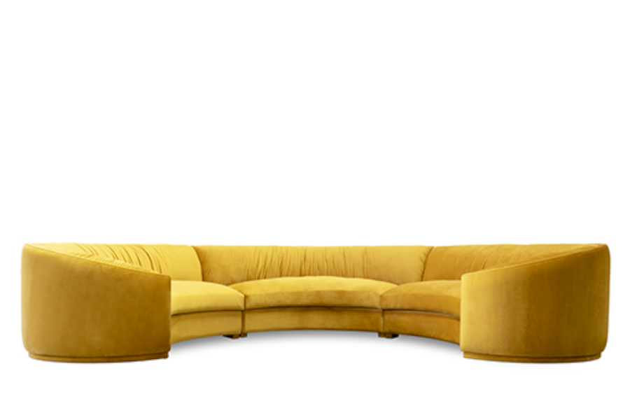 Wales Round Three Sofa Fully Upholstered In Velvet With A Contemporary Design