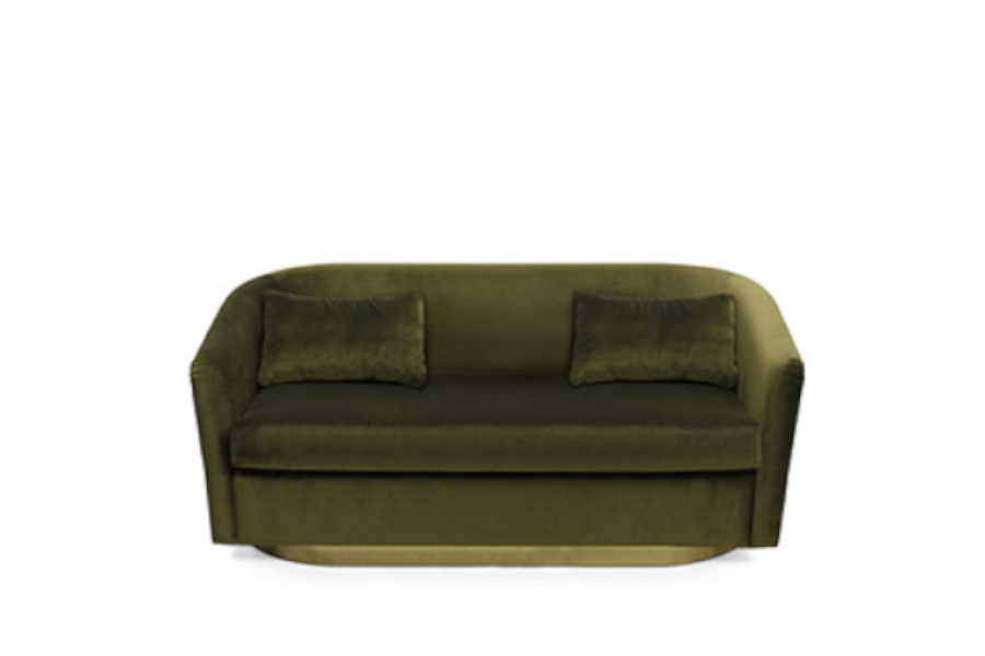 Earth 2 Seat Sofa Upholstered In Velvet with the Back in Hammered Brass