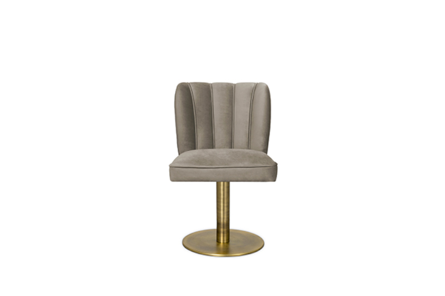 Dalyan Swivel Dining Chair In Cotton Velvet And Brass Base