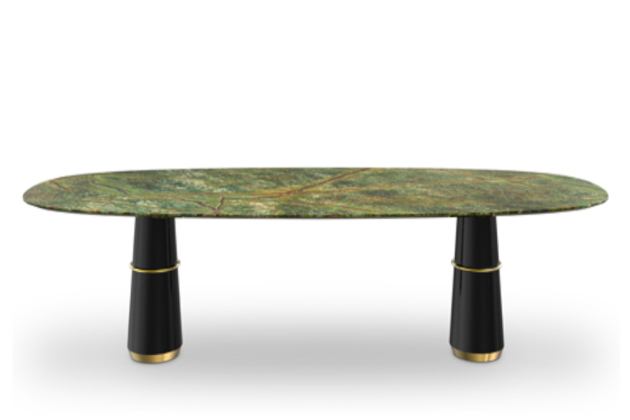 Agra III Marble Dining Room Table with Brass Details Modern Contemporary