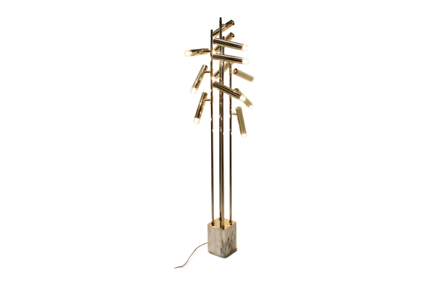 Cypres Floor Lamp in Gold Plated Brass and Marble Base Modern Contemporary