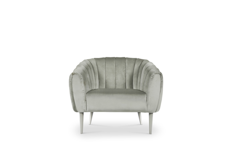Oreas Fully Upholstered Grey Velvet Channel-Tufted Armchair