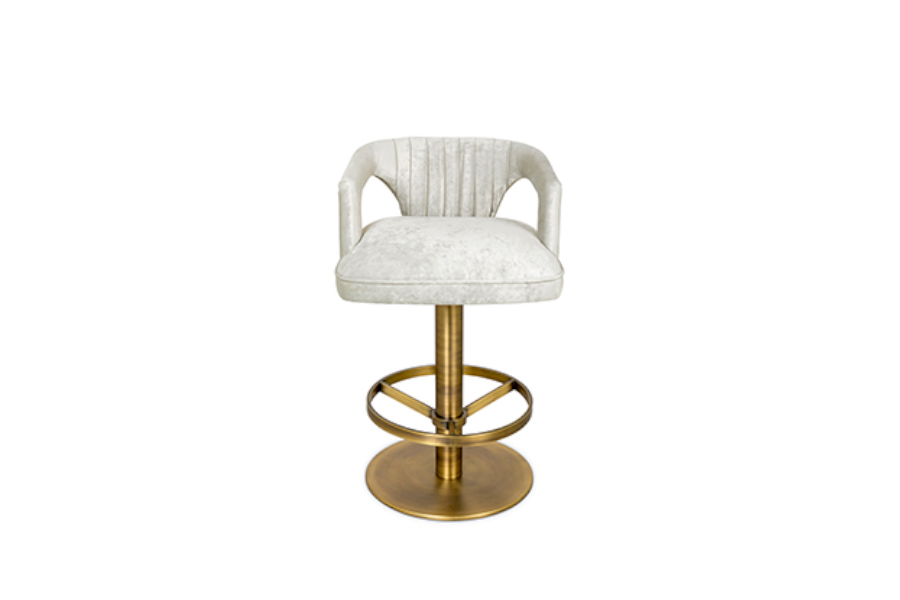 Karoo Swivel Velvet Upholstered Counter Stool with Brass Details Modern