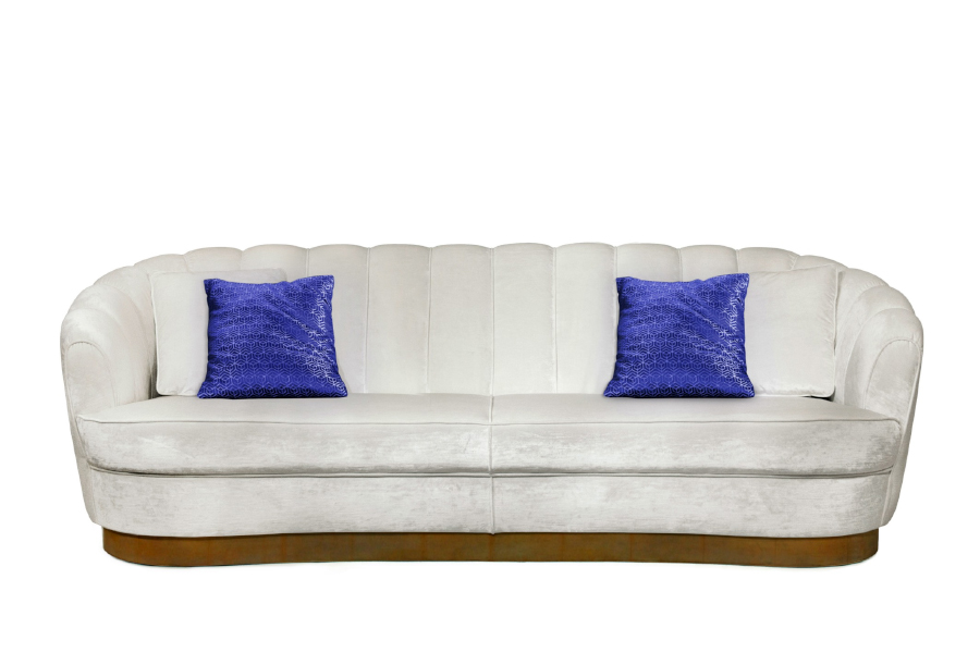 Pearl Lounge Velvet Sofa with Vintage Brass Base Modern Contemporary