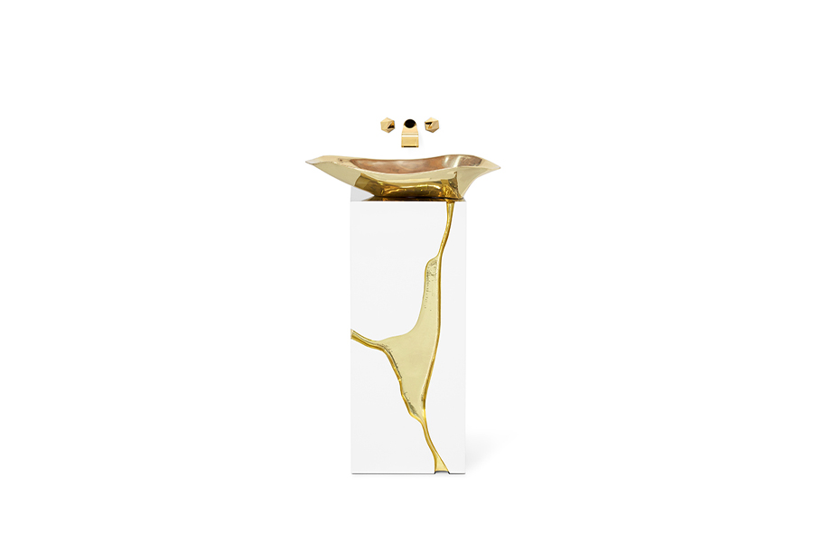Lapiaz Polished Brass Pedestal Sink Golden Fissure