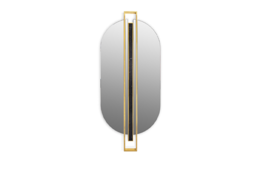 Shield Polished Brass Oval Flat Mirror and Nero Marquino Marble