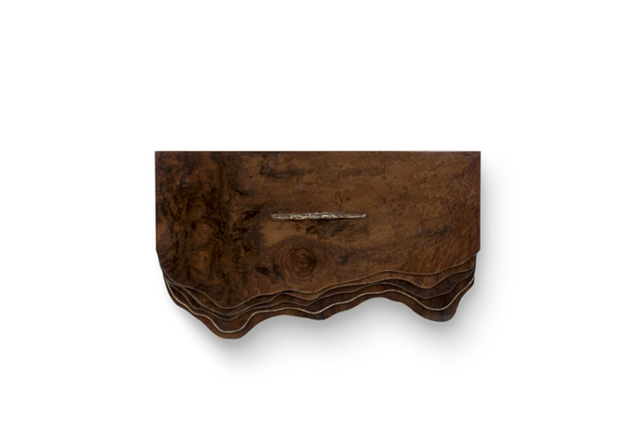 Huang Wall Monted Bathroom Vanity Walnut Root Wood with Brass Details