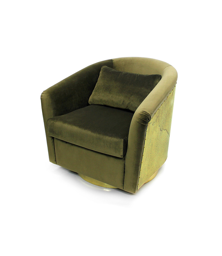 Earth Armchair - Barrel-Shaped Velvet with Base and Back in Hammered Brass - Home'Society
