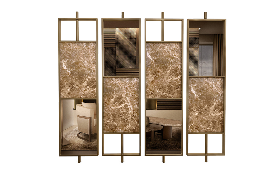 Arabica Screen Divider: With Bronze Mirrors And Emperador Marble