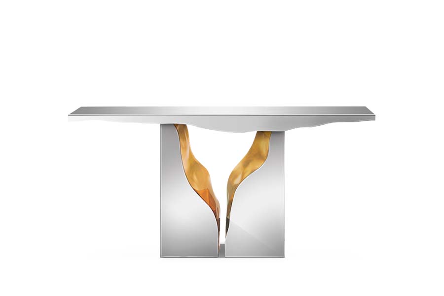 Lapiaz Console Table In Polished Brass With A Nature-Inspired Design