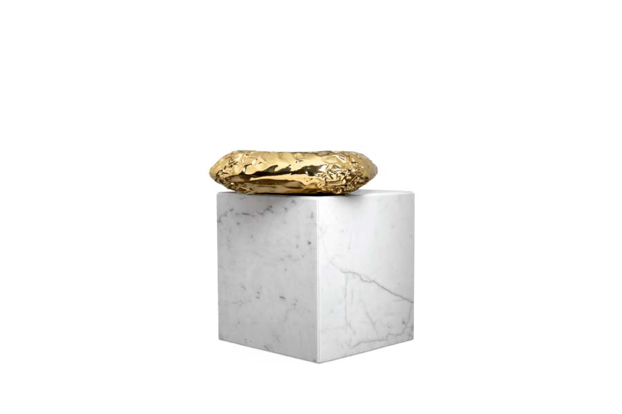 Stonehenge Carrara Side Table in Brass Carrara Marble