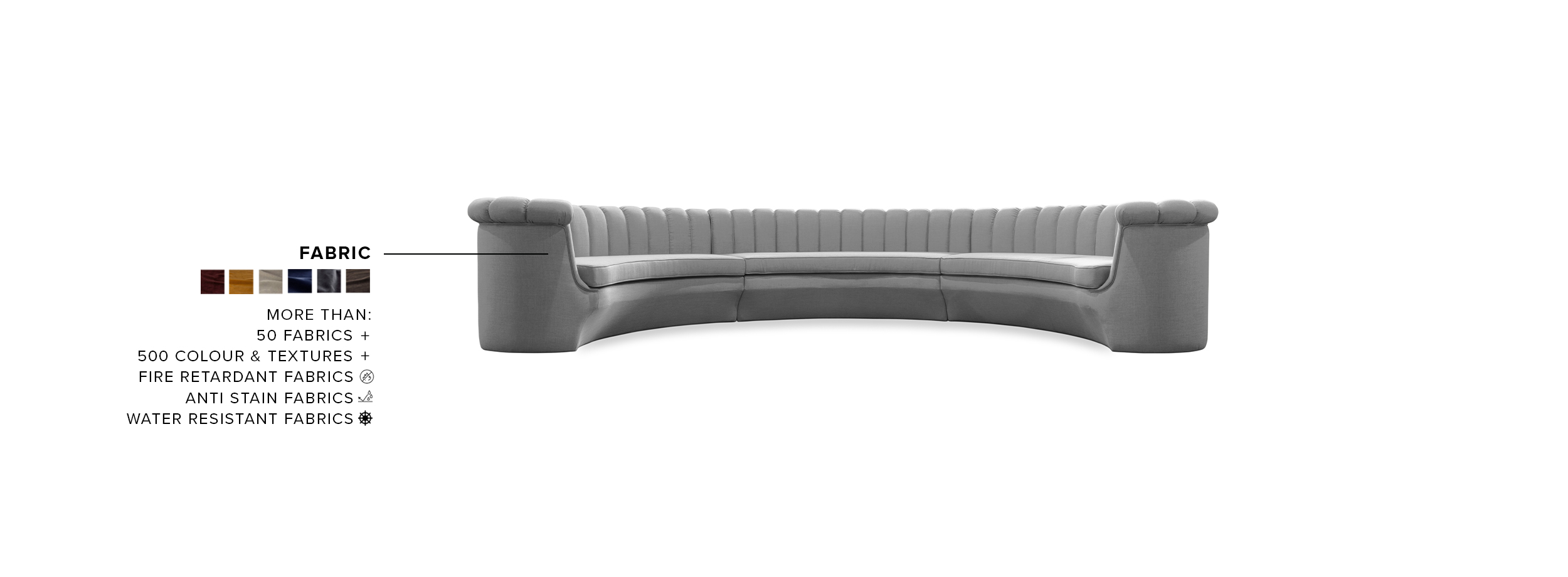 Hera Round Three Sofa: Fully Upholstered In Twill - Home'Society