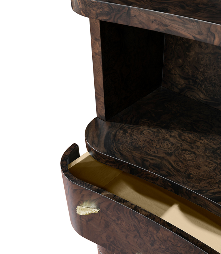 Baraka Bookcase - In Matte Walnut Root Veneer And Aged Matte Brass - Home'Society