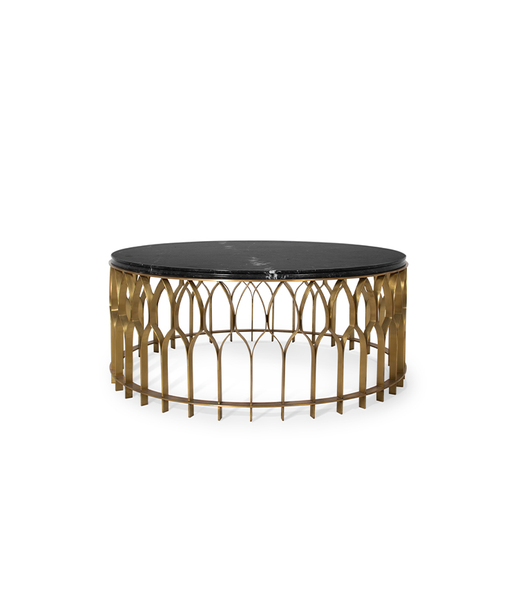 Mecca Coffee Table - with Marble Tabletop and Brass Base - Home'Society