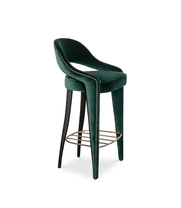 Tellus Bar Chair - Upholstered In Velvet With Black Lacquered Matte Legs - Home'Society
