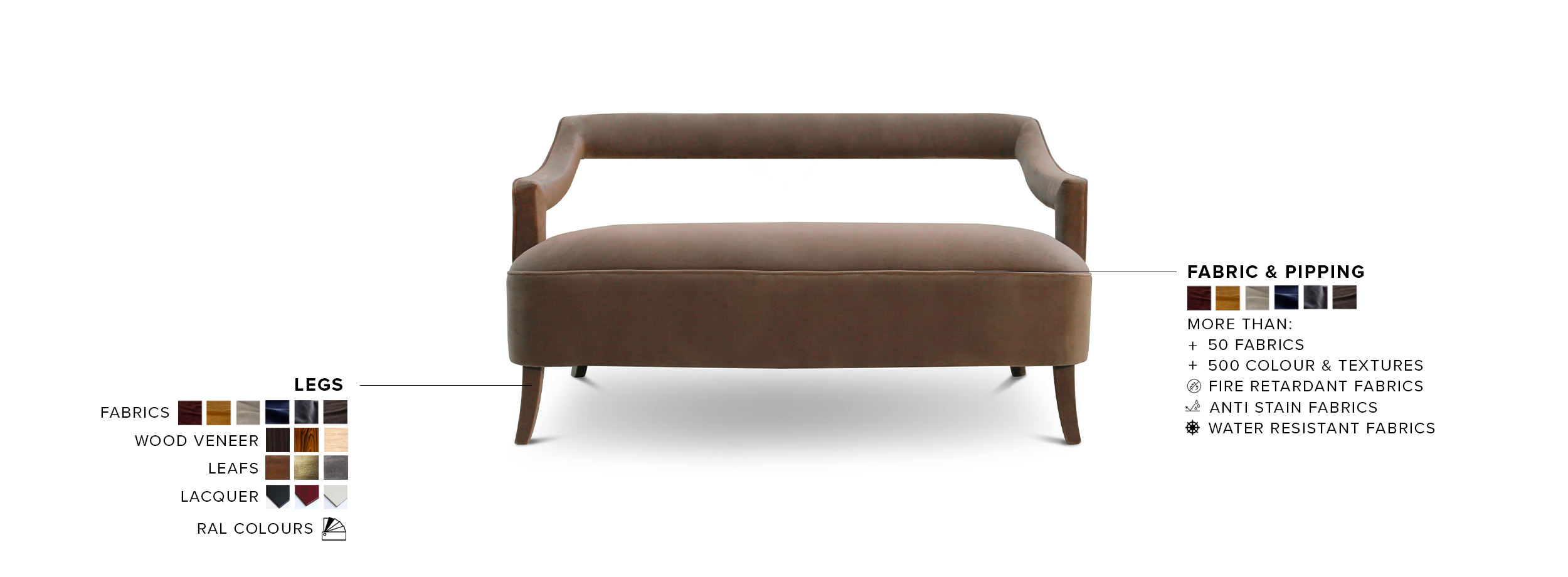 Oka 2 Seat Sofa - Fully Velvet Upholstered Modern Contemporary Design - Home'Society
