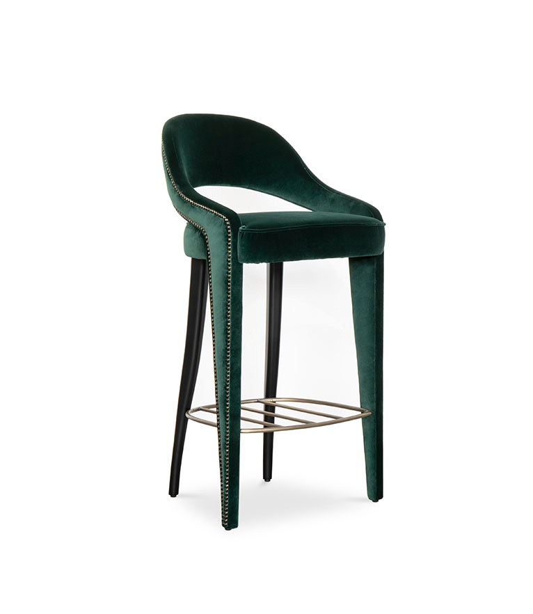 Tellus Bar Chair - Upholstered In Velvet With Black Lacquered Matte Legs - Home'Society