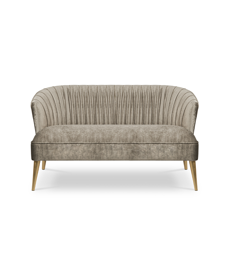 Nuka 2 Seat Sofa: Upholstered In Velvet With Legs In Glossy Gold Leaf - Home'Society