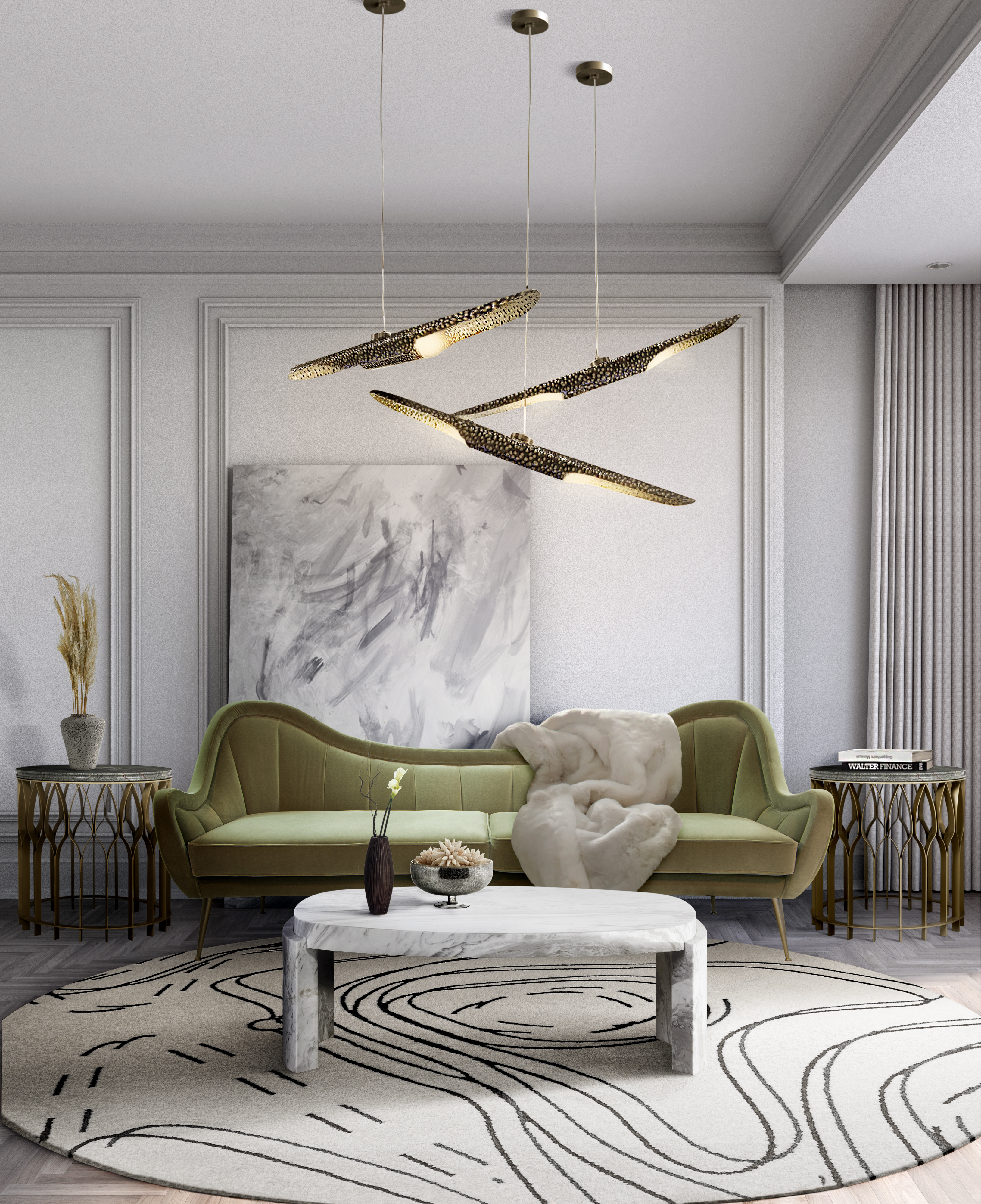 Modern Living Room with Green Velvet Sofa - Home'Society
