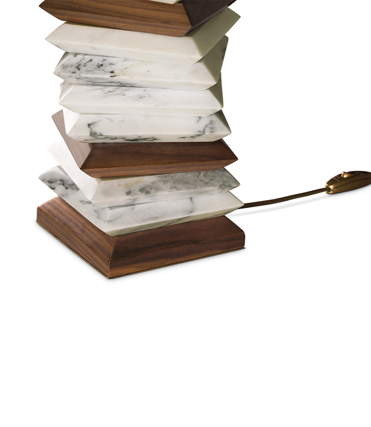 Apache Table Lamp - in Marble Wood and Brass with Satin Lampshade - Home'Society
