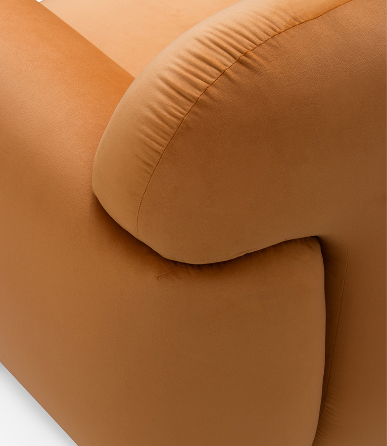 Otter Single Sofa - Orange Velvet Fully Upholstered with Wood Base - Home'Society