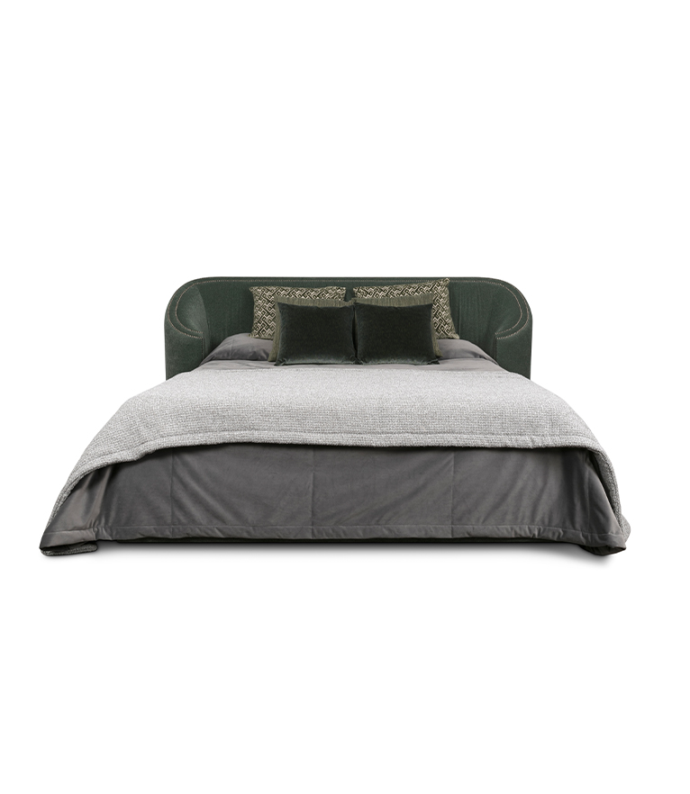 Wales Green Velvet Bed with Bronze Renaissance Nailhead Trim Modern Contemporary - Home'Society