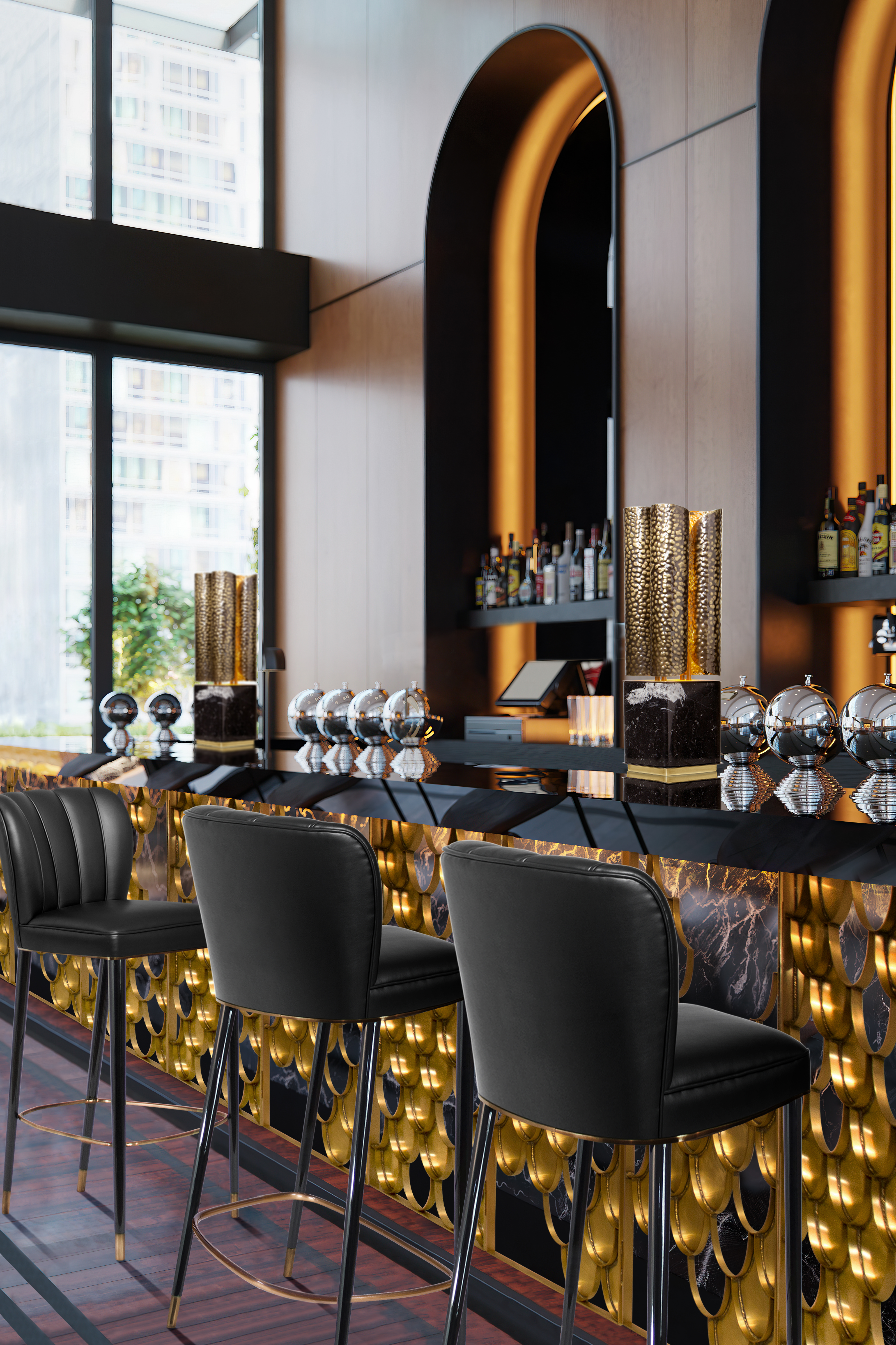 Modern Black Bar Design With Golden Accents - Home'Society