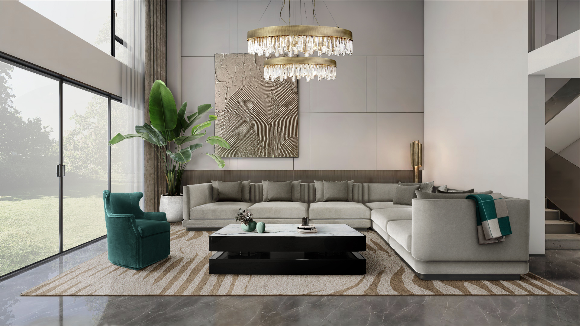 Modern Living Room with Green Swivel Armchair - Home'Society