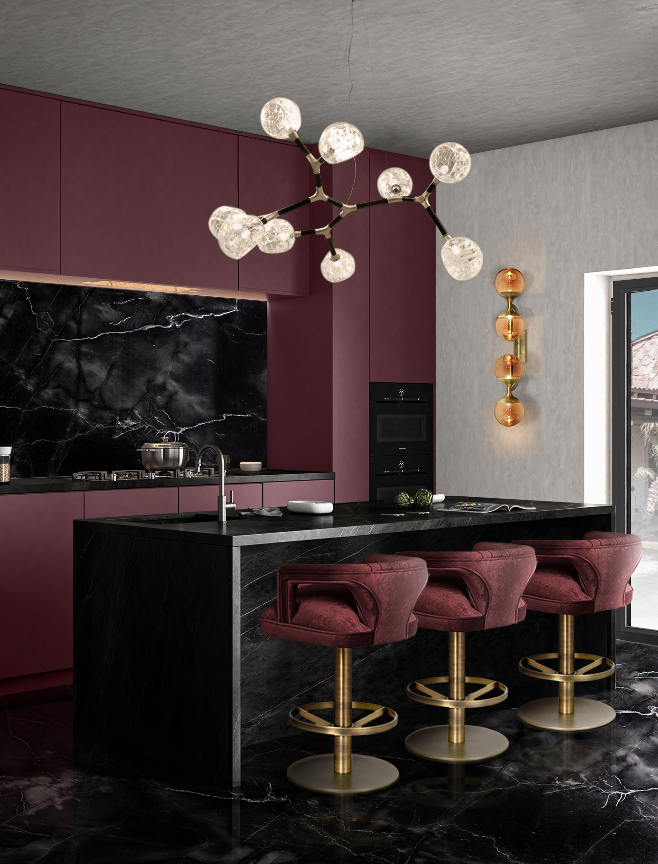 Kitchen Design in Maroon Tones - Home'Society