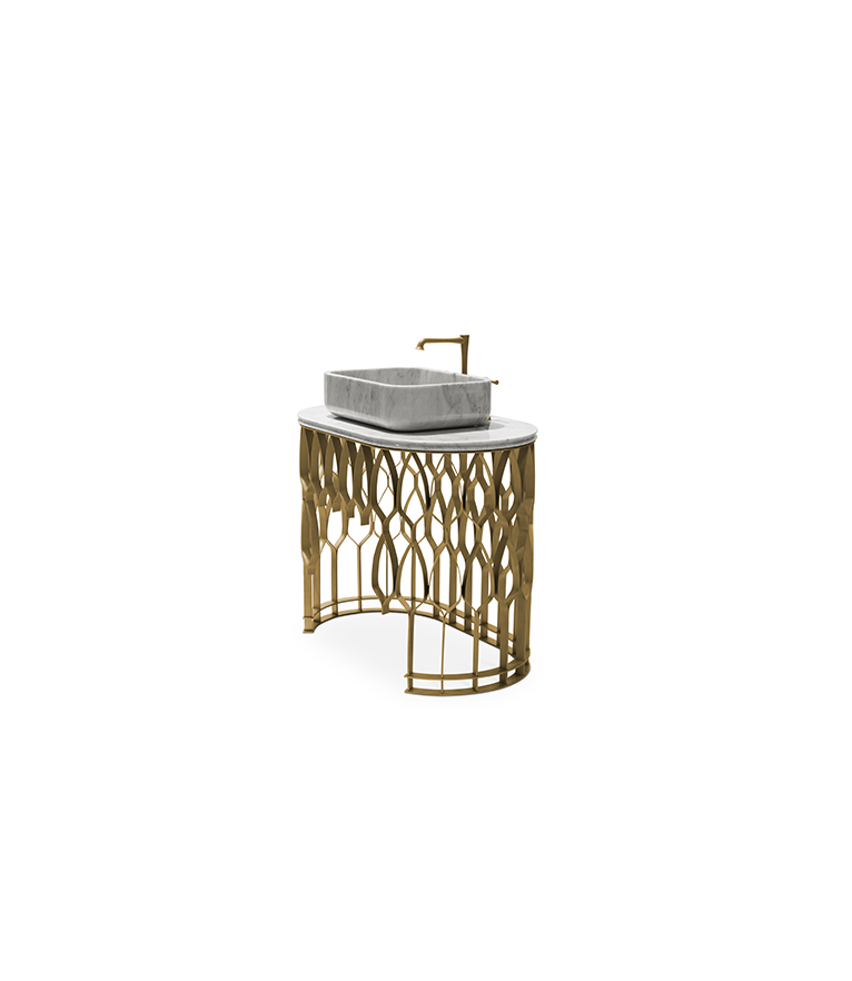 Mecca Single Vanity Cabinet - with Gold Framework and Nero Marquina Marble Top - Home'Society