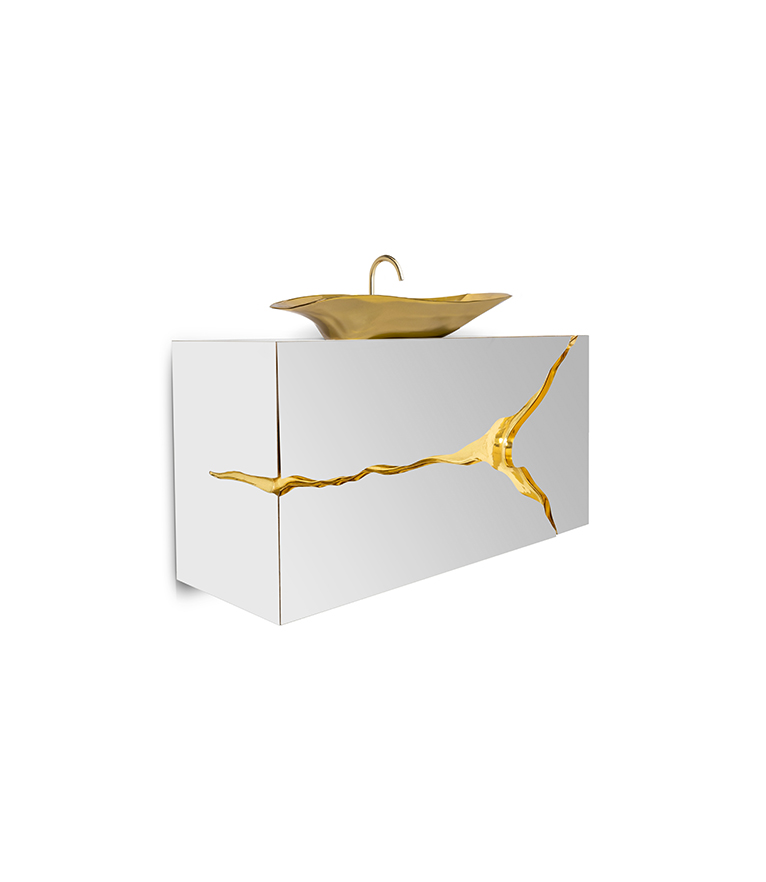 Lapiaz Wall Mounted Vanity Cabinet: Polished Brass Modern Classic Design - Home'Society