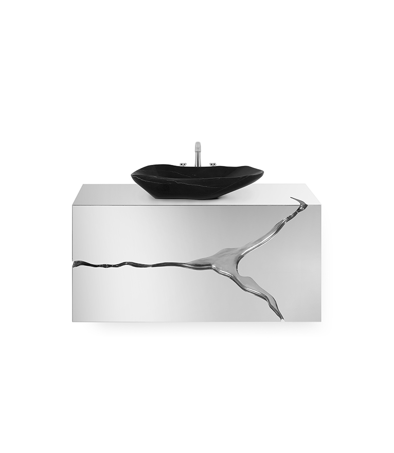 Lapiaz Wall Mounted Vanity Cabinet: Polished Brass Modern Classic Design - Home'Society